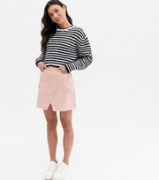 New Look Pale Pink Denim Utility Mini Skirt